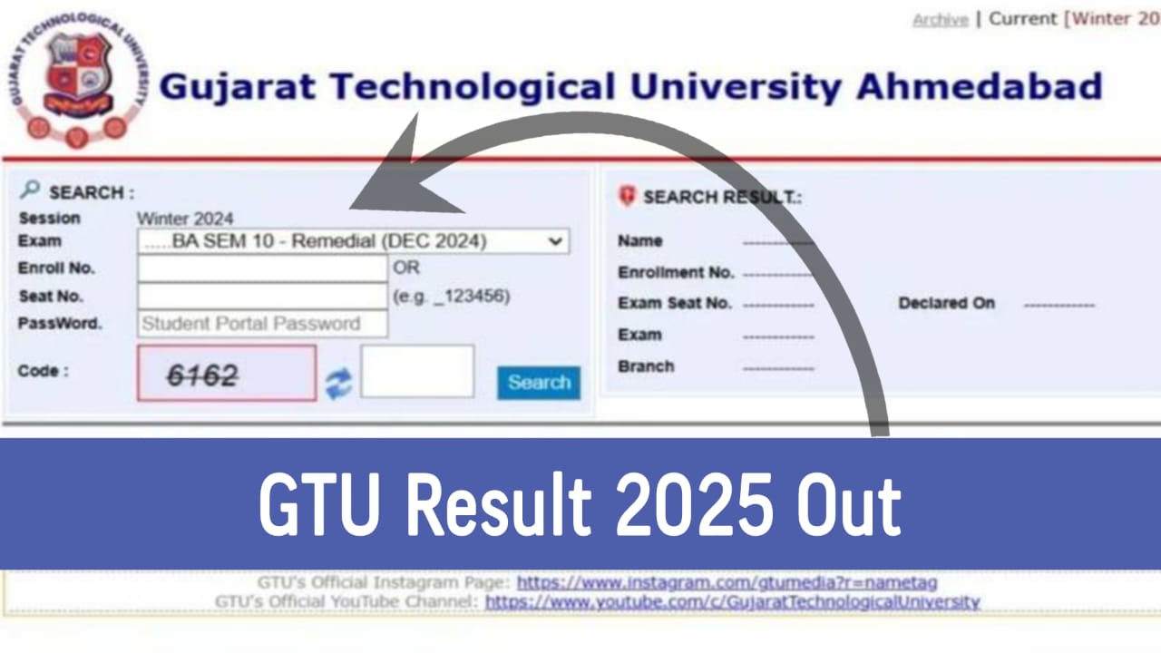 GTU Result 2025 Out, Check winter session result at gtu.ac.in
