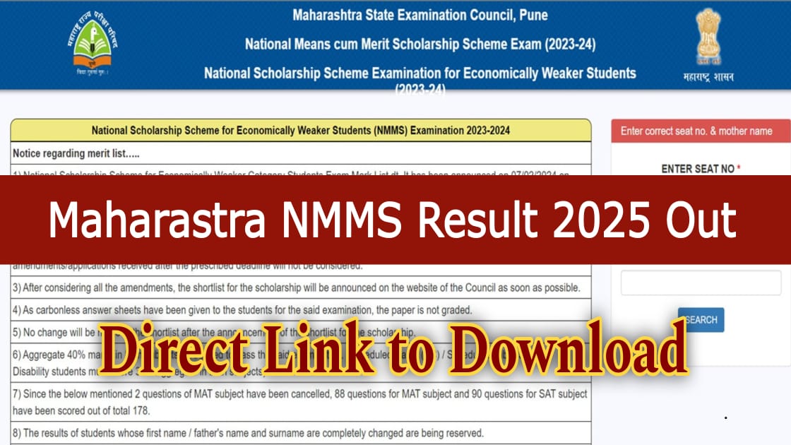 Maharashtra NMMS Result 2025 Out, Direct link to Download at mscepune.in