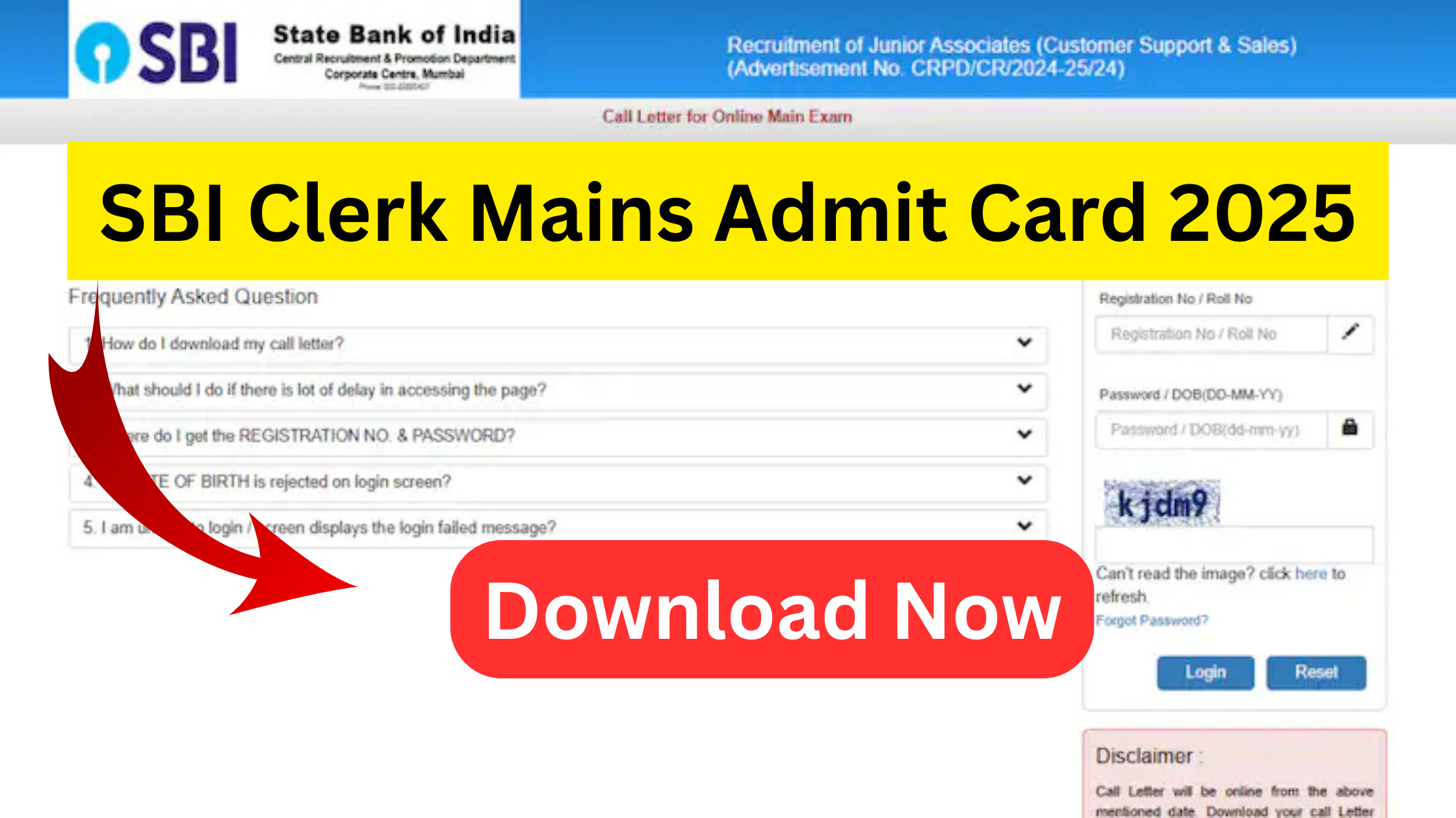 SBI Clerk Mains Admit Card 2025