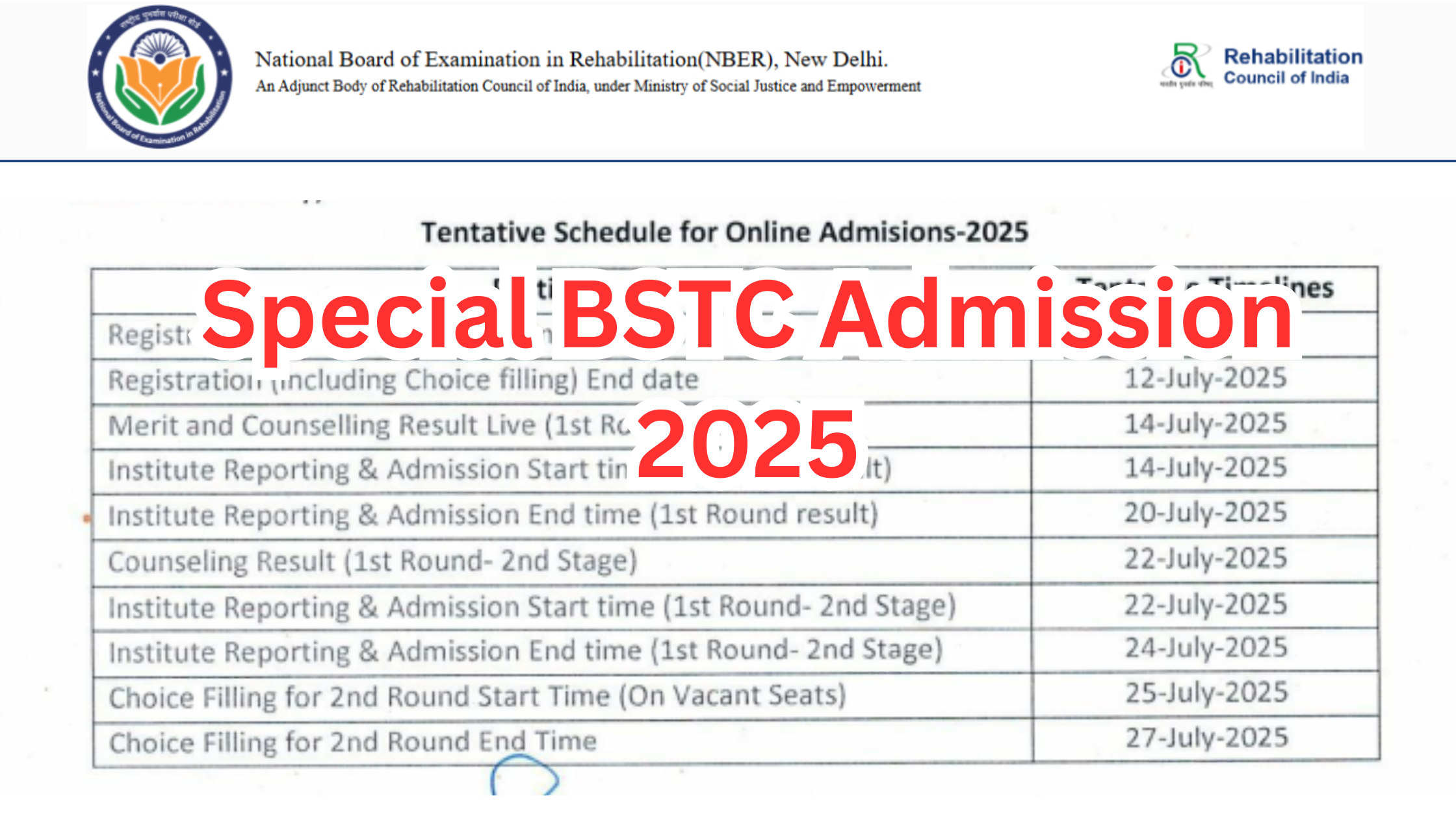 Special BSTC Admission 2025