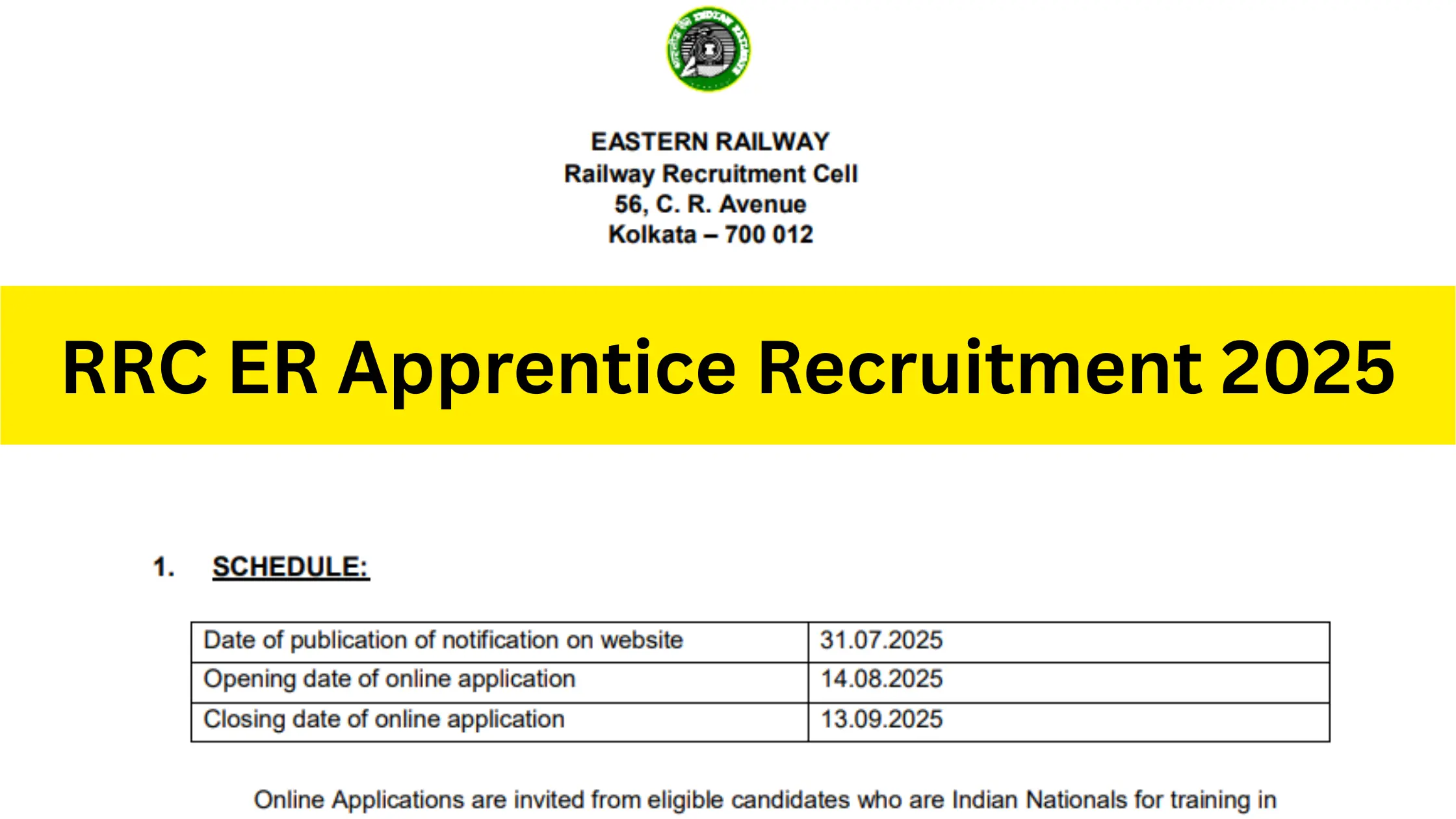 RRC ER Apprentice Recruitment 2025